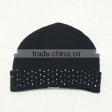 TYH001 Men's 2014 Fashion 100%Acrylic Black color Hot drilling Knitted Cap
