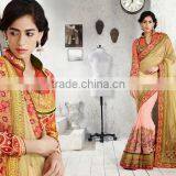 Gold & Magenta Georgette On Net Saree thumbnail-6