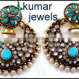 Round Polki And Firoza Earring thumbnail-1