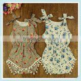Wholesale Baby Clothes Cheap Girl Floral Knit Cotton Romper With Pom Pom Cotton Baby Clothing Floral Vintage Girls Bodysuits thumbnail-1