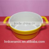 Stocked korean style colorful yellow high ceramic soup pot