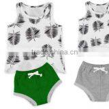 Cheap Baby Girl Summer Clothes Grey Feather Print Tunic and Bloomer Set thumbnail-1
