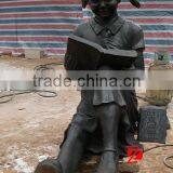 Bronze Sitting Girl Statue With Book thumbnail-1
