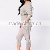 Cotton Sweat Suit Fabric Long Sleeve Crop Top Sweatshirt & Custom Jogger Sweatpants 2 Piece thumbnail-3