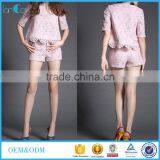 Latest Women Fasion Lace Suit Short Sleeve Crop Top and Shorts thumbnail-1