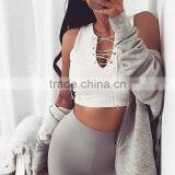 Runwaylover 5442 Europea Sexy White Deep V-neck Crochet Tie Crop Top thumbnail-2