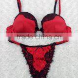 Ladies Sexy Lace Decoration Bra and Panties Set Red Color Padded Bra New Design thumbnail-1