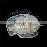 Off-white Clear Rhinestone Gauze Bride Headdress Flower 18.5cmx16.5cm thumbnail-1