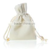 Velvet Jewelry Bags Drawstring Rectangle Ivory 91x67mm