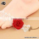 Red Flower Design With Lace Ribbon Anklets Foot Ornament For Fashion Women thumbnail-1