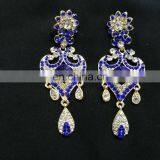 Innovative Designer Gold Plated Bollywood Style Kundan Earrings Set In Dark Blue Color thumbnail-2