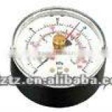 gas pressure gauge with black steel case and snap on plastic window back mounting