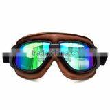 BJ-GT-008 Fold Design Brown Leather Colorful Lens Motorcycle Goggles Roll Off thumbnail-2