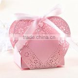 Elegant & romantic pink love heart shaped laser cut candy gift boxes with ribbons for wedding party