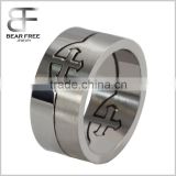 Stainless Steel Separable Cross Puzzle Finger Ring for Men Silver Detachable Band 9.7mm