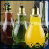 Trendy Design Light Builb Bottle Glass Beverage Bottle With Straw