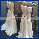 SH008A Wholesale cheap fancy wedding polyester ruffle ivory chiffon chair sash