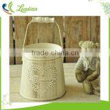 European Style Love Wedding Antique Imitation Decoration White Painted Galvanized Metal Flower Bucket With Wooden Handle thumbnail-2