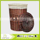Round Wicker Laundry Basket With Lid and Linen Liner,Pack of 2 thumbnail-2