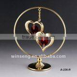 24K gold plated metal heart ornament for wedding decoration