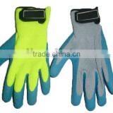 NMSAFETY 10 gauge grey hi-viz yellow /grey polycotton liner coated blue latex magic buckle glove