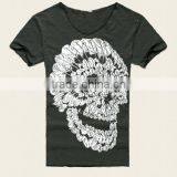 2016 Men Deep V Neck Summer Cotton Skull Print Slim T Shirt thumbnail-6
