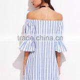 Stripe Design Women Sundress off Shoulder Latest Design Western Dress thumbnail-2