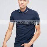 Short Sleeve Ribbed Collar and Sleeve Twin Tip Side Slits Navy Men's 100% Cotton Breathable Pique 200g Blank Casual Polo T-Shirt thumbnail-1