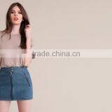 HAODUOYI Summer Women Skirts Casual Solid Blue Denim Female Mini Skirt Streetwear Ladies Zippers Brief Skirt for Wholesale thumbnail-3