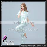 CXTZ01 Wholesale Cheap Ladies Silk Pajamas Home Wear With Pockets thumbnail-1