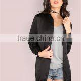 Custom Embroidered Women Longline Satin Bomber Jacket Black Oversized Zip Up Coat With Sides Pockets thumbnail-4