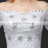 MGOO Elegant Old Castle Long Tail Wedding Dress Lao White Embroidery Off Shoulder 3/4 Long Sleeves Dress thumbnail-4