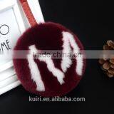 Rex Rabbit Fur Ball/ Fox Fur Letters Pom Doll Ball Keychain Bag Charms thumbnail-2