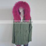 Myfur Genuine Dyed Mongolian Lamb Fur Hooded Parka With Sheep Fur Lining Green Cotton Parka thumbnail-2