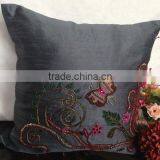 Grey Decorative Pillow With Butterfly Embroidery, Throw Pillow, Sequins & Bead Embroidery Pillow, Grey Home DECOR thumbnail-5