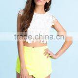 Full Zip Closure Cap Sleeve Crochet Crop Top Women Top Selling Products in thumbnail-2