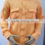 2016 Men's Organge Linen Shirt With Two Chest Pockets thumbnail-2