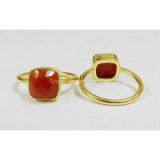 Red Onyx Bezel Setting 8*8mm Cushion Gold Plated Silver Ring thumbnail-2