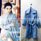 Woollen coat Supper start lovely style blue woollen coat factory price