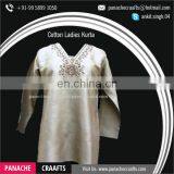 White Embroidered Neck Design Long Kurtis thumbnail-5
