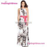 Stylish Hanging Neck Design Sexy Bandage Dress Floral Maxi Women Summer Dress For Sleeveless thumbnail-3