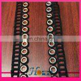 Latest Design Gold Metal Grommet Eyelet Black Polyester Lace Trimming for Garment and Shoe thumbnail-5