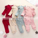 Newborn Infant Baby Ribbed Bodysuit Outfit Girl Boy Long Sleeve Two-Pieces Outfits Spring Autumn Romper Pant Clothing Set thumbnail-1