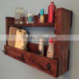 Custom Wooden Wall Kitchen Shelf With Hooks, Rustic Wood Key Holder thumbnail-5