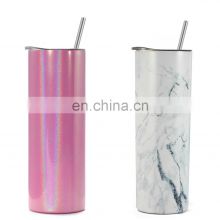 stainless steel glitter double walled blank customized skinny sublimation tumbler with lid and straw