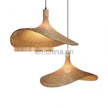 Chinese Bamboo Pendant Light Tea Room Rattan Japanese Chandelier Straw Hat LED Hanging Lamp For Stairs Lights