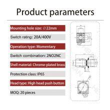 Ip65 22mm High Head Chrome Plated Brass 1no 1nc 20a Start Stop Push Button Self Recovery thumbnail-2