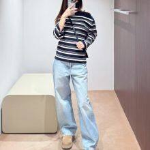 Casual Version Boat Collar Striped T-shirt Dark Blue/striped 2025 Spring New Product thumbnail-3