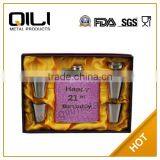 FDA 7oz Stainless Steel Personalised Wine Hip Flask Gift Set thumbnail-1