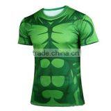 Polyester Spandex Short Sleeves Green Compression Shirt / Rash Guard With Custom Design